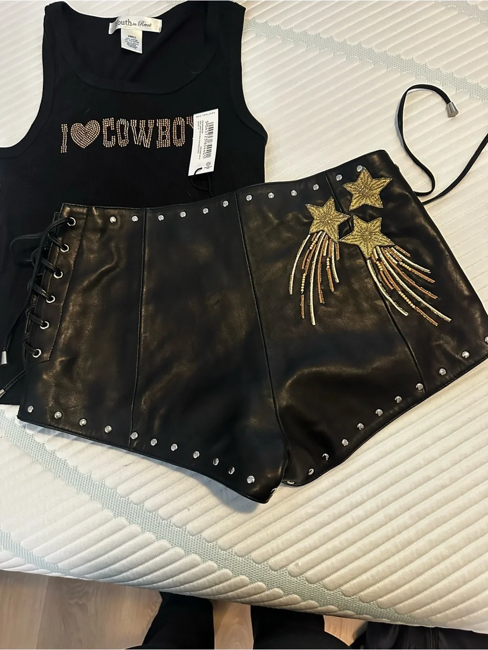 Nasty Gal Leather Star Shorts - Picture 2 of 2
